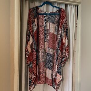 Ariat Patchwork Boho Kimono in Red, Navy & Cream